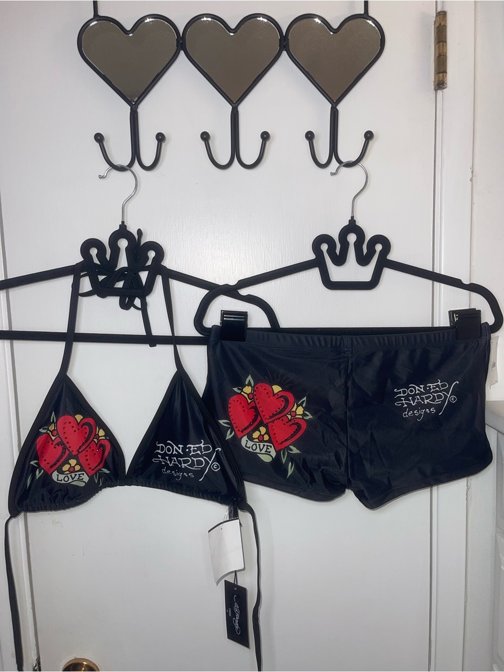 NWT Ed Hardy Black Bikini Set with Red Heart Tattoo Graphics